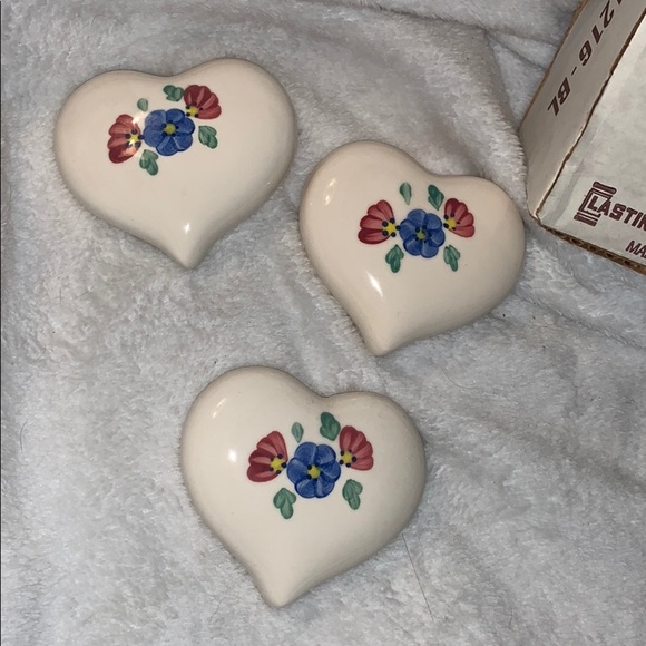 Vintage Home Interiors 3 Ceramic Hearts w/flowers - Picture 2 of 12